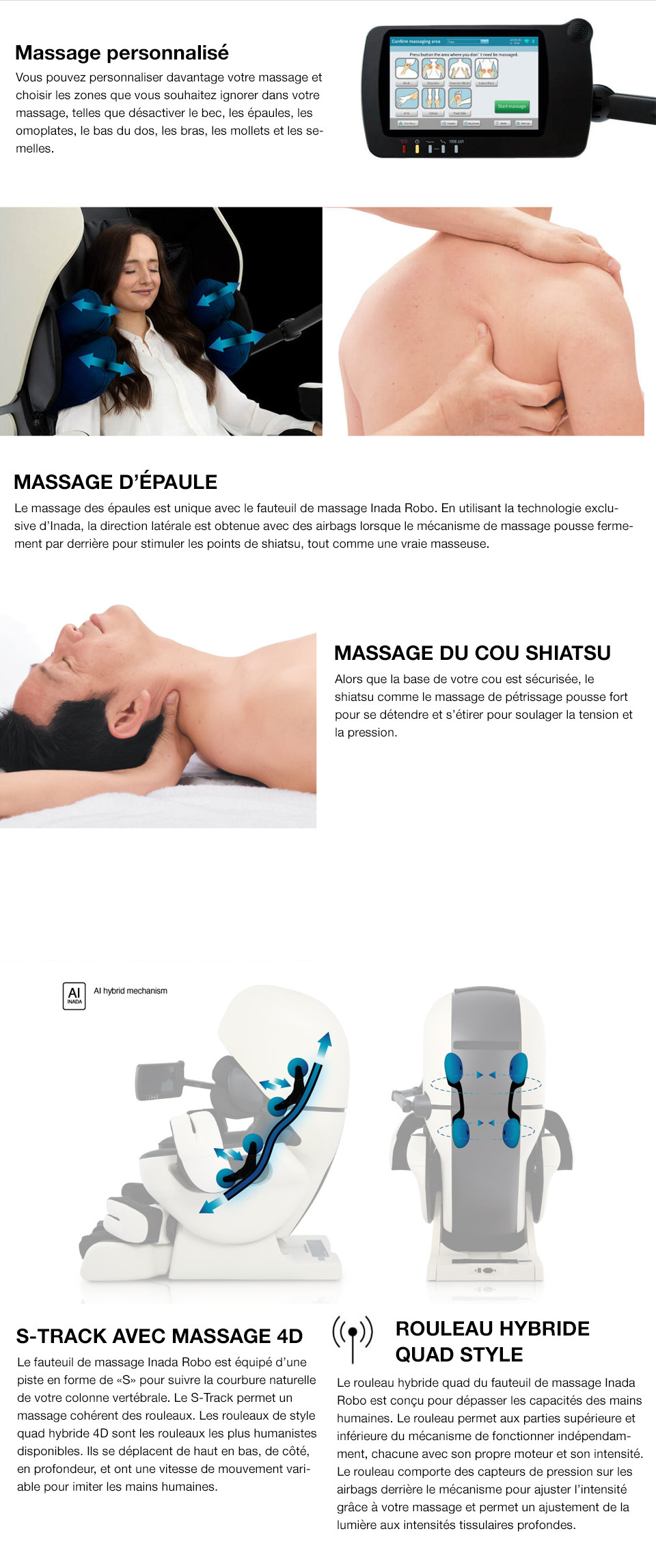Technologie de massage personnalisé du fauteuil de Massage Therapina Robo de Inada