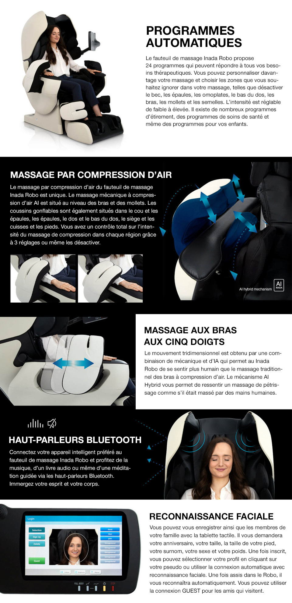 Technologie de massage automatique du fauteuil de Massage Therapina Robo de Inada